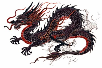 Fototapeta premium Amazing red Chinese Dragon on white background.