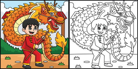 Year of the Dragon Dance Kids Illustration