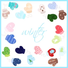 Deurstickers A collection of mitten designs in different colors for winter designs © Svetlana Li