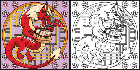 Year of the Dragon Holding a Dumpling Illustration