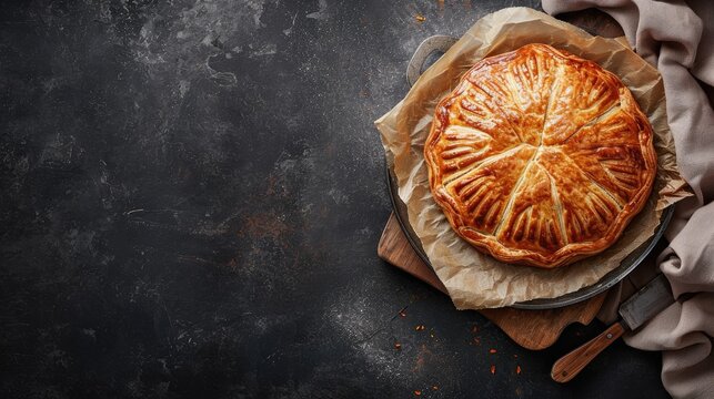 Banner of beautiful Epiphany Cake on ardoise, generated with AI
