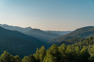 Valley in Evening Light in the Castellon mountains, in the Valencian Community, Spain