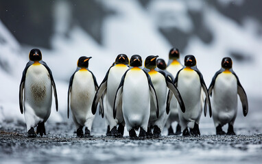 Obraz premium Group of penguins. Generative AI