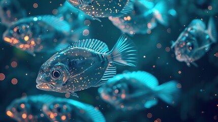 League of blue hearts fish. Ai generative - obrazy, fototapety, plakaty