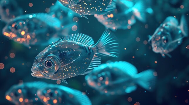 League of blue hearts fish. Ai generative