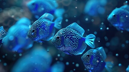 Fototapeta premium League of blue hearts fish. Ai generative
