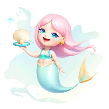 Cute little mermaid cartoon character.