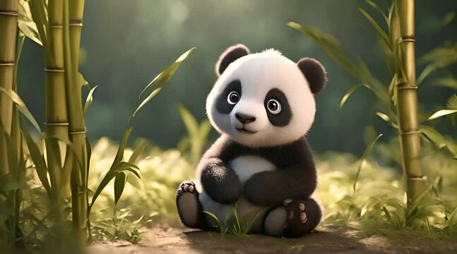 Baby panda eating bamboo