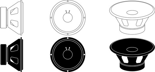 outline silhouette speaker driver icon set with different views