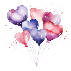 Obraz premium heart shaped balloons, watercolor png print, Valentine's day