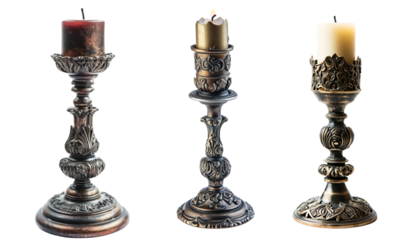 Vintage retro style metal candlestick over isolated transparent background