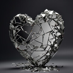 Heart made of broken mirror pieces on dark background. Valentine Day, love, romance concept - obrazy, fototapety, plakaty