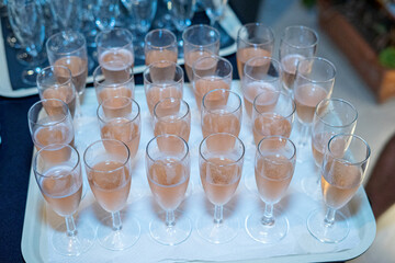 set of crystal glasses for champagne or sparkling wine.