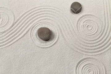 Crédence de cuisine en verre imprimé Pierres dans le sable Zen garden with the stones and white sand pattern