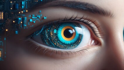 Fototapeta premium Techno Visionary: Illuminating the Code-Infused Eye. AI generated