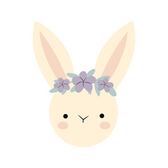 Cute rabbit face  for kids apparel, fabric, posters and textile. Vector illustration. 