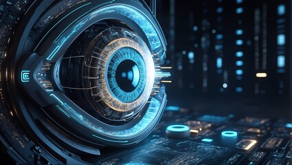 Fototapeta premium Glowing Insight: A Cybernetic Vision Unleashed. AI generated