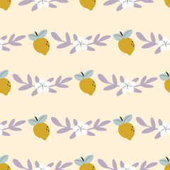 Vector summer pattern with lemons, flowers . Seamless texture design.
