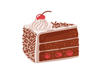 Piece of black forest cake sweet pasty from germany.Vector illustration