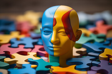 DEI, diversity equity and inclusion concept. Different faces puzzle. High quality photo