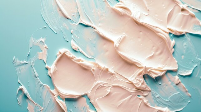 Cosmetic smears of creamy texture on a blue background