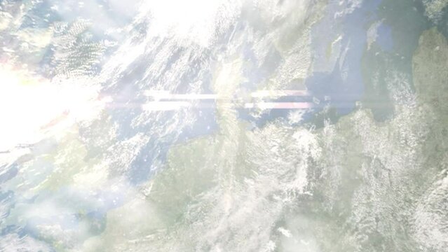 Zoom in from space and focus on Heide, Germany. 3D Animation. Background for travel intro. Elements of this image furnished by NASA.