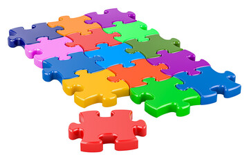 Multicolored puzzle, 3D rendering isolated on transparent background