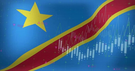 Animation of graphs processing data over flag of democratic republic of the congo - Powered by Adobe