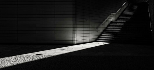 Black and white, staircase in the light, Berlin, Germany, Europe