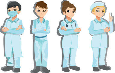 
4 types of doctors standing like heroes