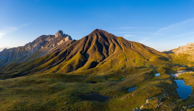 Aerial view of the Tita da Terra Naire and the La Fava, Canton Valais, Switzerland, Europe