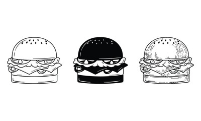 Illustration vector graphic of delicious floating hamburger, with flying ingredients isolated on white background, cut cartoon kids design style