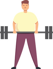 Fat man gym stand icon cartoon vector. Workout barbell. Dietary supplement