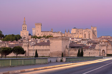 Palace of the Popes and Avignon Cathedral at sunset, Avignon, Provence, France
