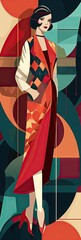 Art Deco Fashion Illustration Background - A Stylish Woman depicted in an Art Deco style with Geometric Patterns and Bold Colors Wallpaper created with Generative AI Technology