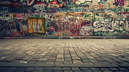 Graffiti-covered urban wall with striking street 