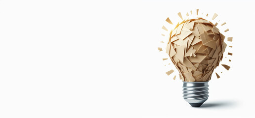 Crumpled paper light bulb on white background.