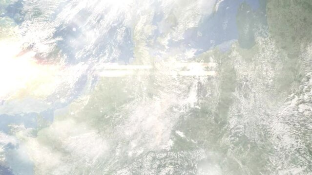 Zoom in from space and focus on Helmstedt, Germany. 3D Animation. Background for travel intro. Elements of this image furnished by NASA.