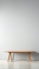 Empty Wooden Table Background on Wall, Wooden Table, Modern Design, Empty White Table on Wall