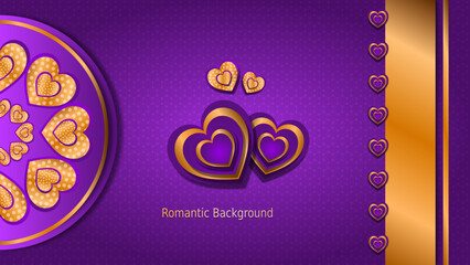 gold heart background with purple  background
