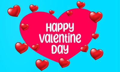 Happy Valentine's Day banner with 3d red heart, gift card, love party, invitation voucher design, poster template, place for text