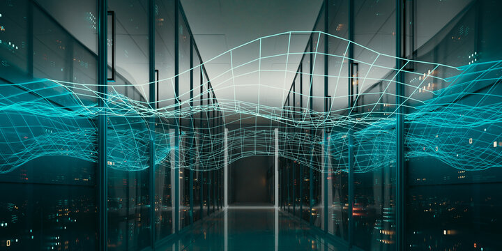 Server room for cloud computing, 3d rendering