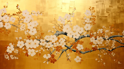 Cherry Blossoms on a Golden Background - Japanese Painting
