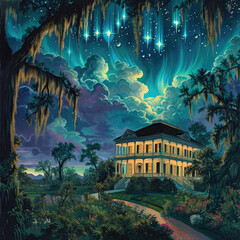 Obraz premium Lowland Plantation House: Shining Sky Expanse