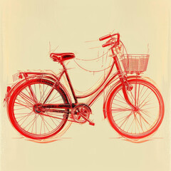 Fototapeta na wymiar Cherry Red Ride: Bicycle Line Art on Glossy Backdrop