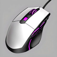 White and black gaming mouse isolated on white background, pink details