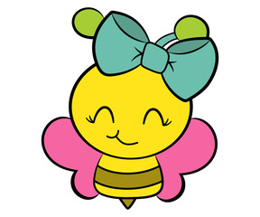 Cartoon happy bee illustration isolated on white background