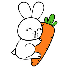 Happy rabbit holding carrot cartoon illustration vector isolated on white background