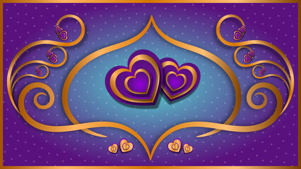 gold heart background with purple  background
