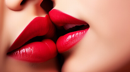 Close-up shot of beautiful female lips with red lips makeup. generativa IA